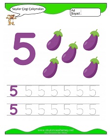 5 Rakamı Çizgi Çalışmaları Çalışma Sayfaları
